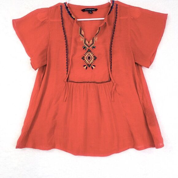 Anthropologie Zac & Rachel Burnt Orange Embroidered Women's Short Sleeve Top - Picture 2 of 10